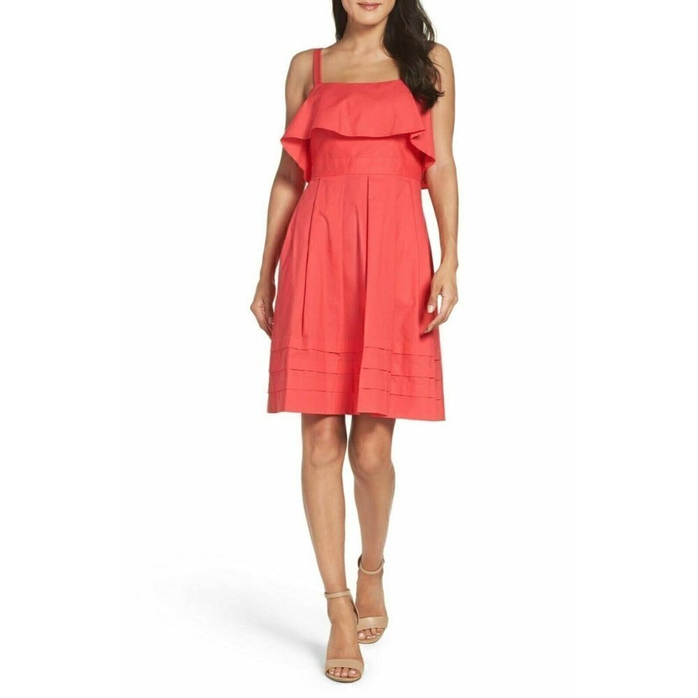 Eliza J Women's Pink Cotton Flouncy Ruffle Fit & Flare Sundress Dress Size 16